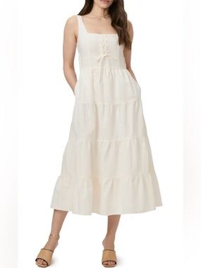 PAIGE Ophelia Cream Tiered Lace-Up Midi Dress